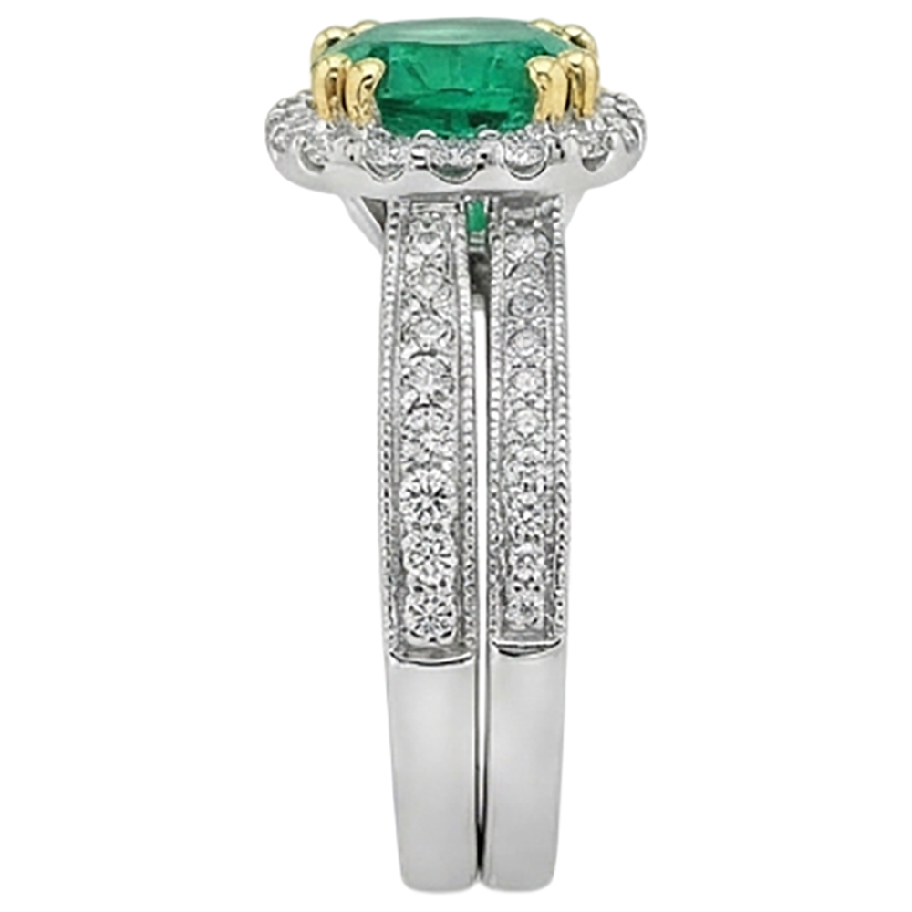 Colored Stone Ring 14K Two Tone Gold with Fine Emerald – top view