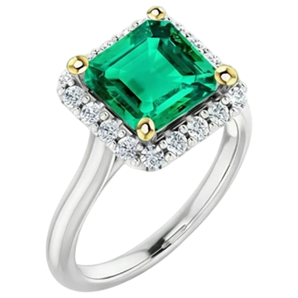 Emerald Cut Fine Emerald ring in 14K Two Tone Gold – side view
