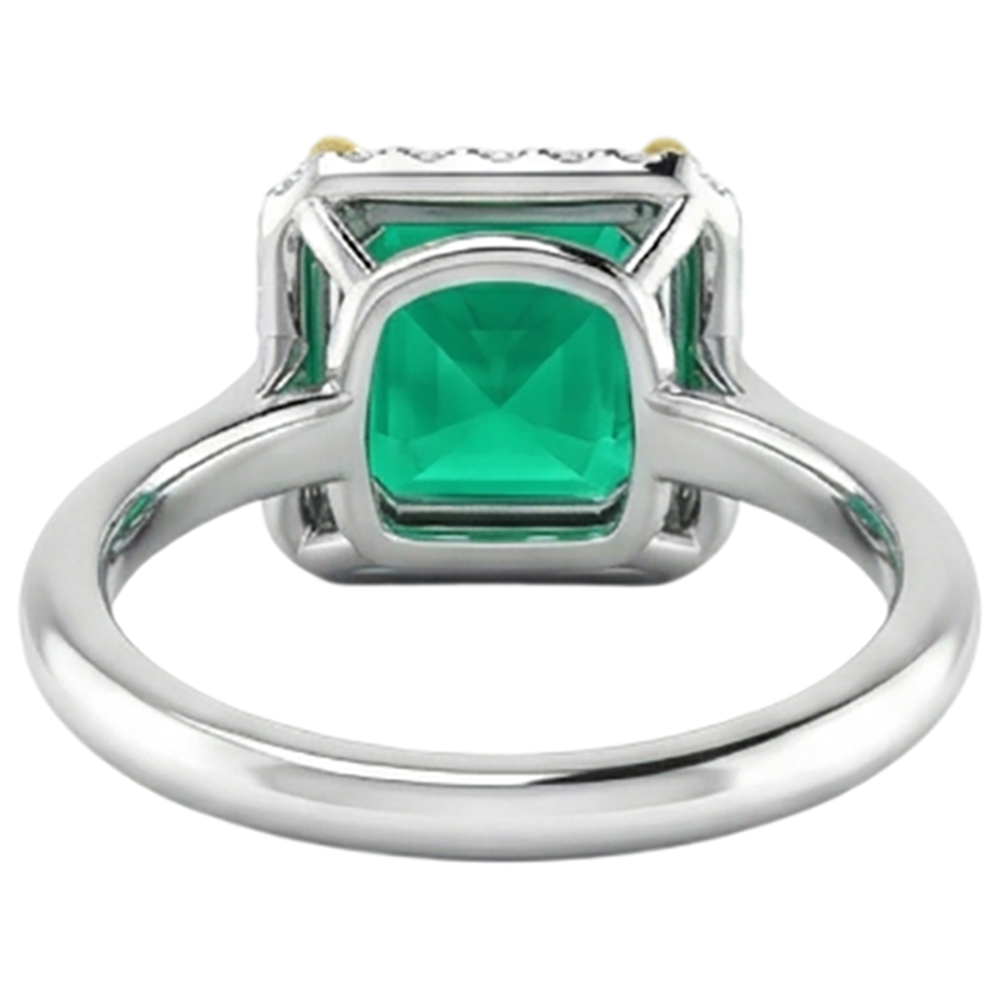 Fine Emerald Emerald Cut Colored Stone Ring in 14K Two Tone Gold – back view