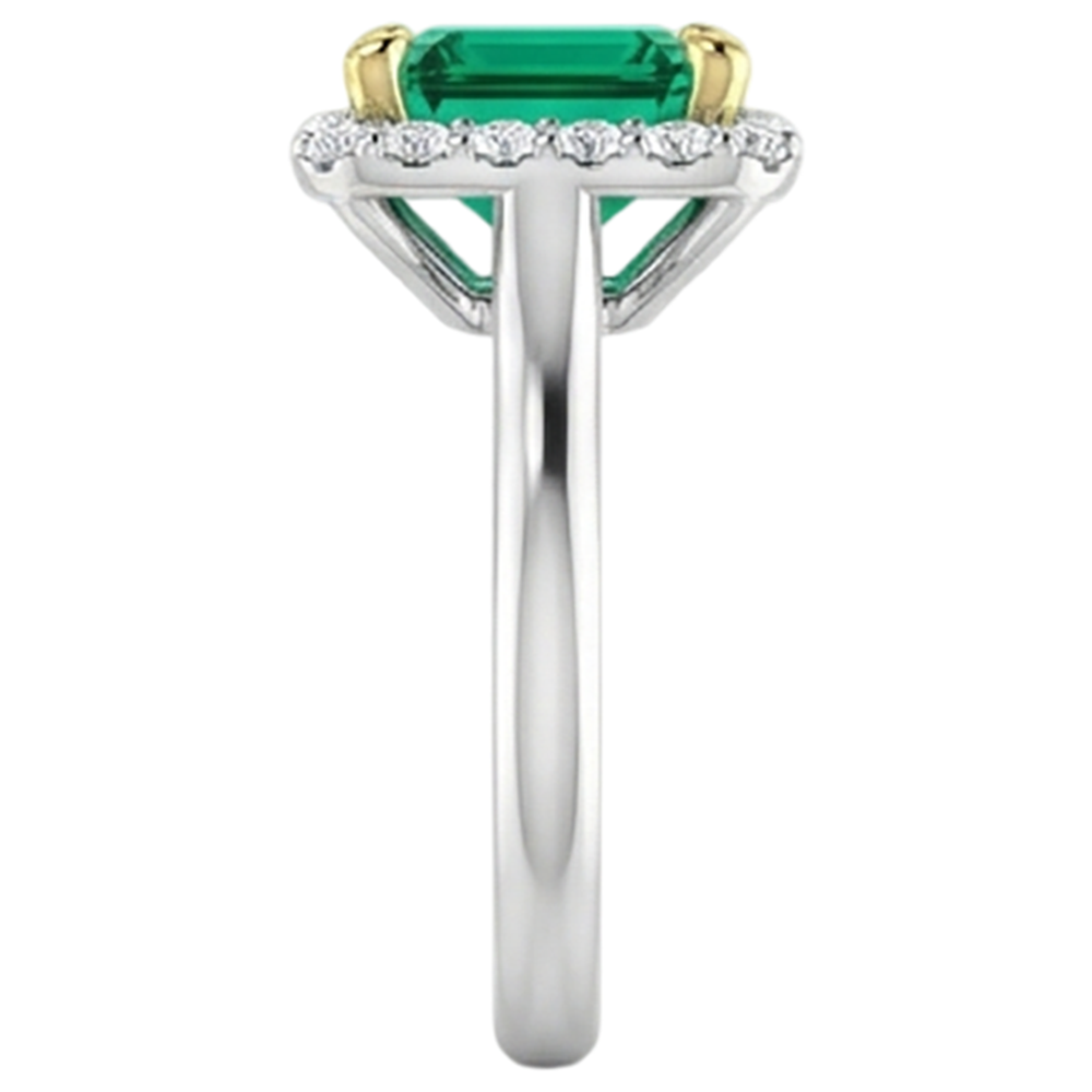 Fine Emerald Emerald Cut Colored Stone Ring in 14K Two Tone Gold – top view