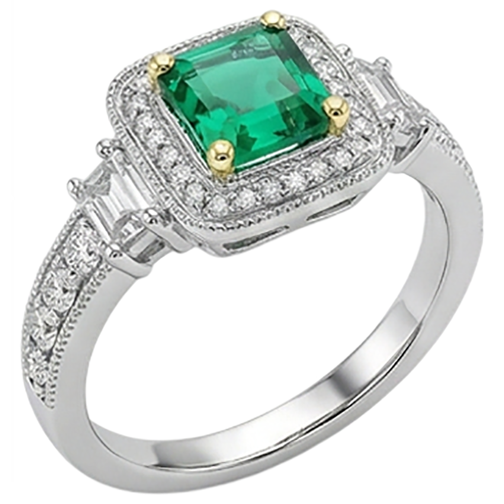 Colored Stone Ring 14K Two Tone Gold with Fine Emerald – side view