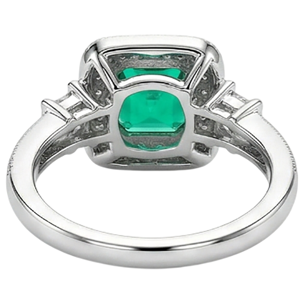 Emerald Cut Fine Emerald ring in 14K Two Tone Gold – back view