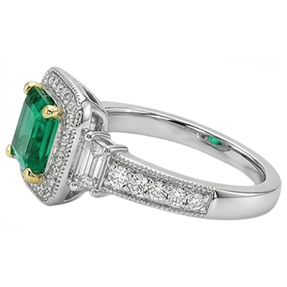 Genuine Fine Emerald Colored Stone Ring 3 ct 14K Two Tone Gold – profile view