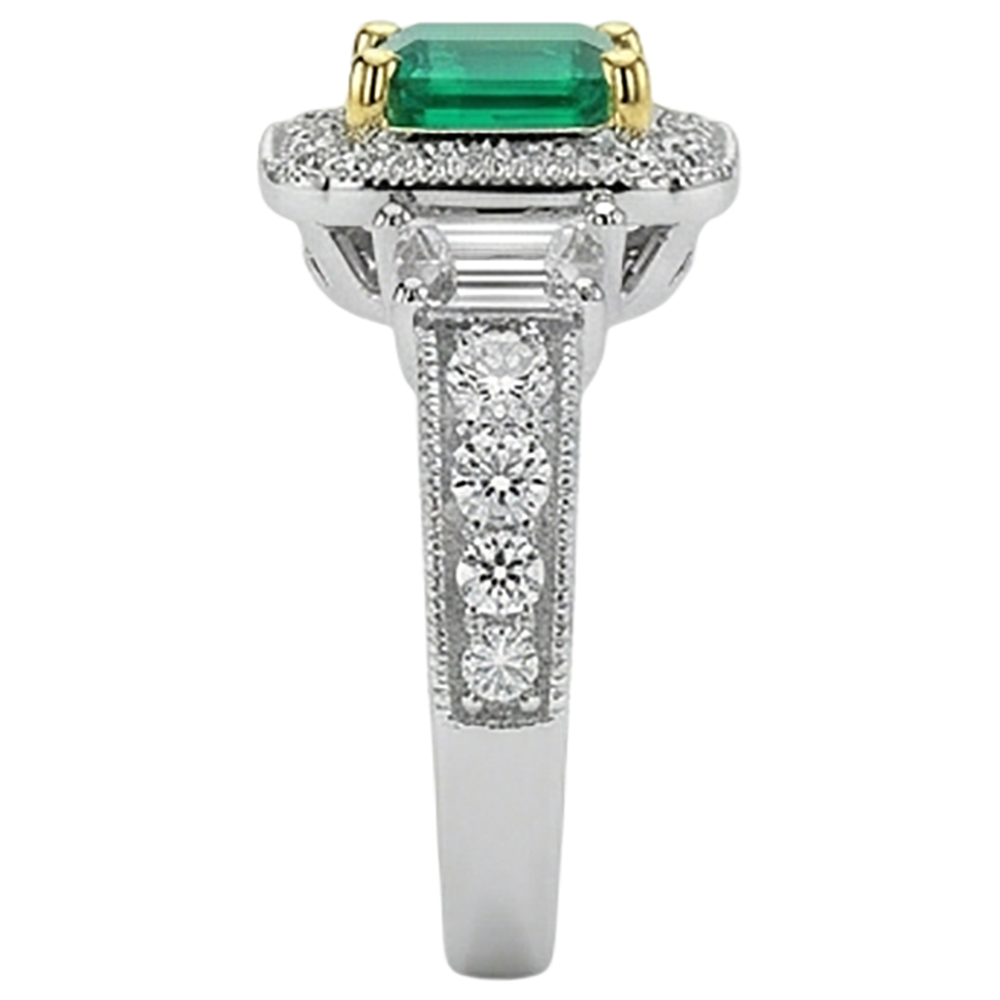 Genuine Fine Emerald Colored Stone Ring 3 ct 14K Two Tone Gold – top view
