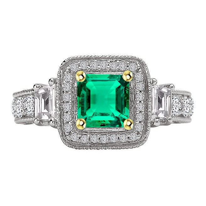 Emerald Cut Fine Emerald ring in 14K Two Tone Gold – main view