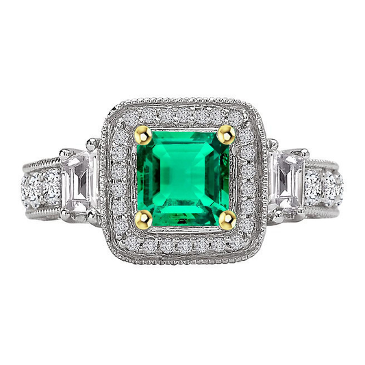 Emerald Cut Fine Emerald ring in 14K Two Tone Gold – main view