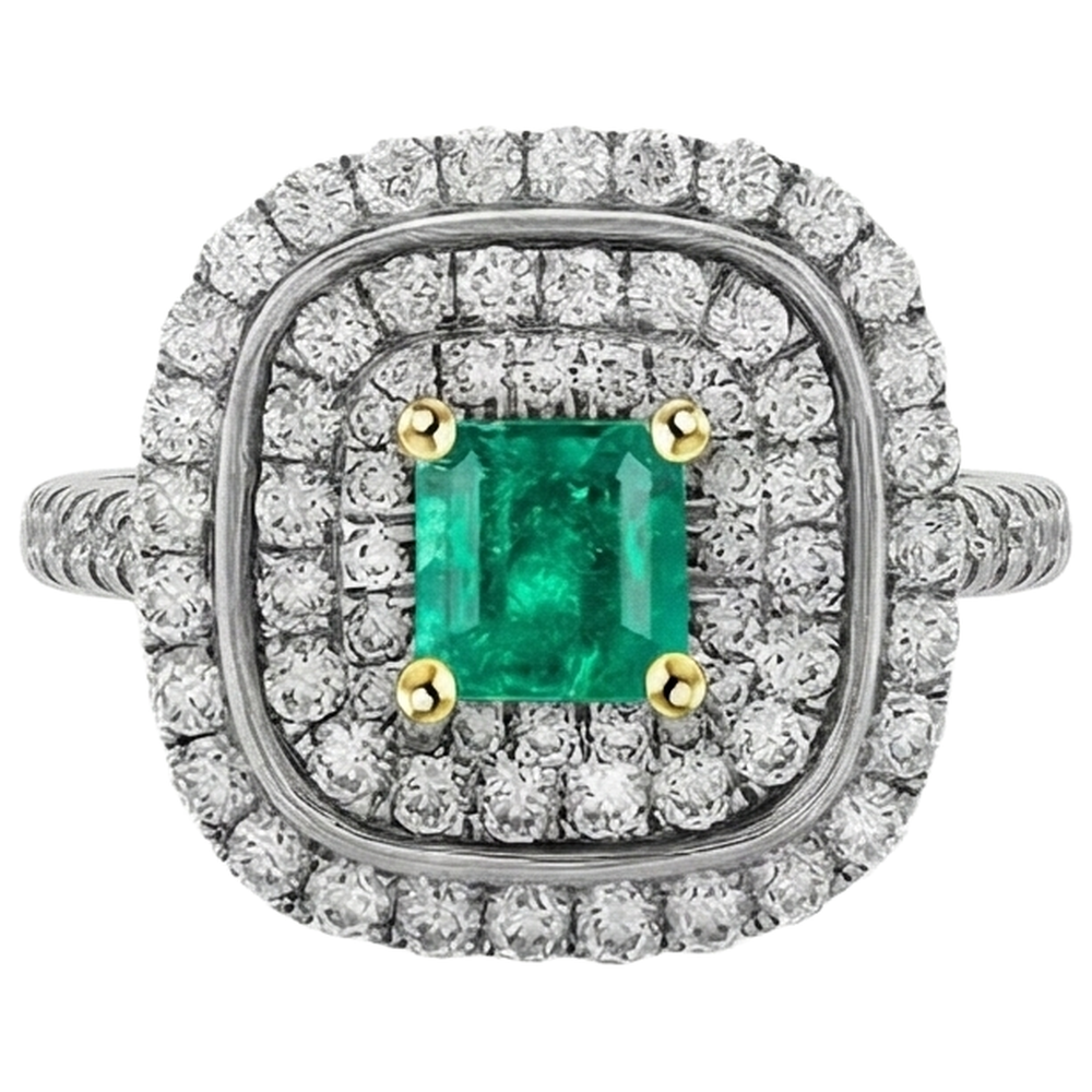 Natural Emerald Gemstone Ring 1 ct 14K Two Tone Gold – angle view