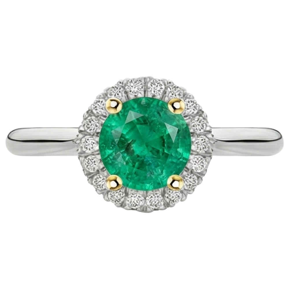 Natural Fine Emerald Precious Stone Ring 2 ct 14K Two Tone Gold – angle view