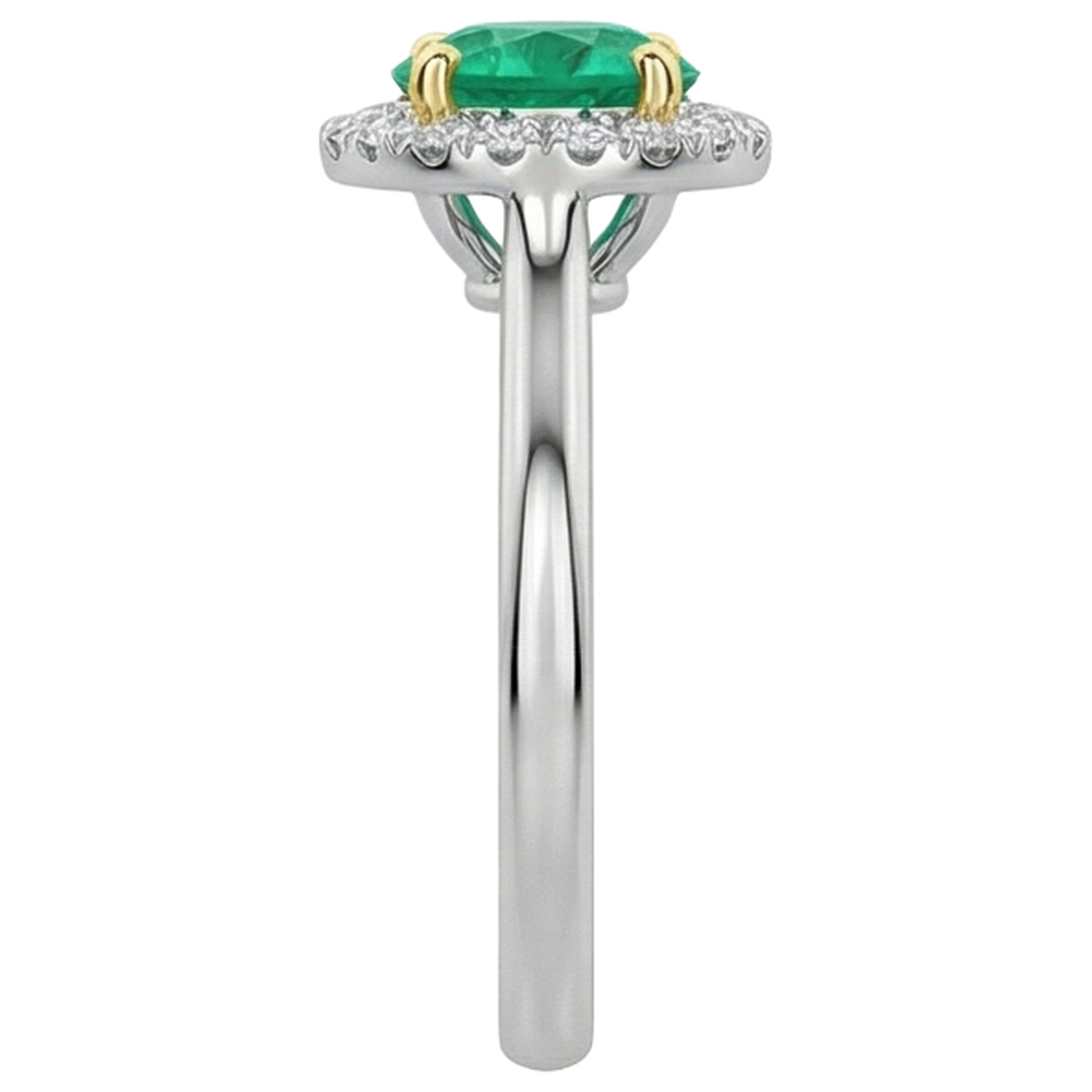 Round Cut Fine Emerald ring in 14K Two Tone Gold – top view