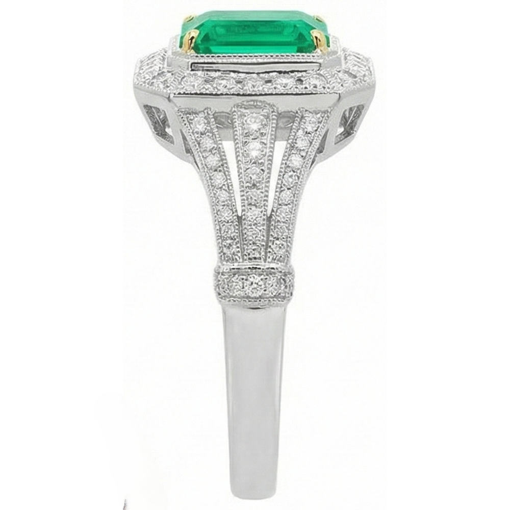 Emerald Gemstone Ring 4-ct 14 Karat Two Tone Gold – angle view
