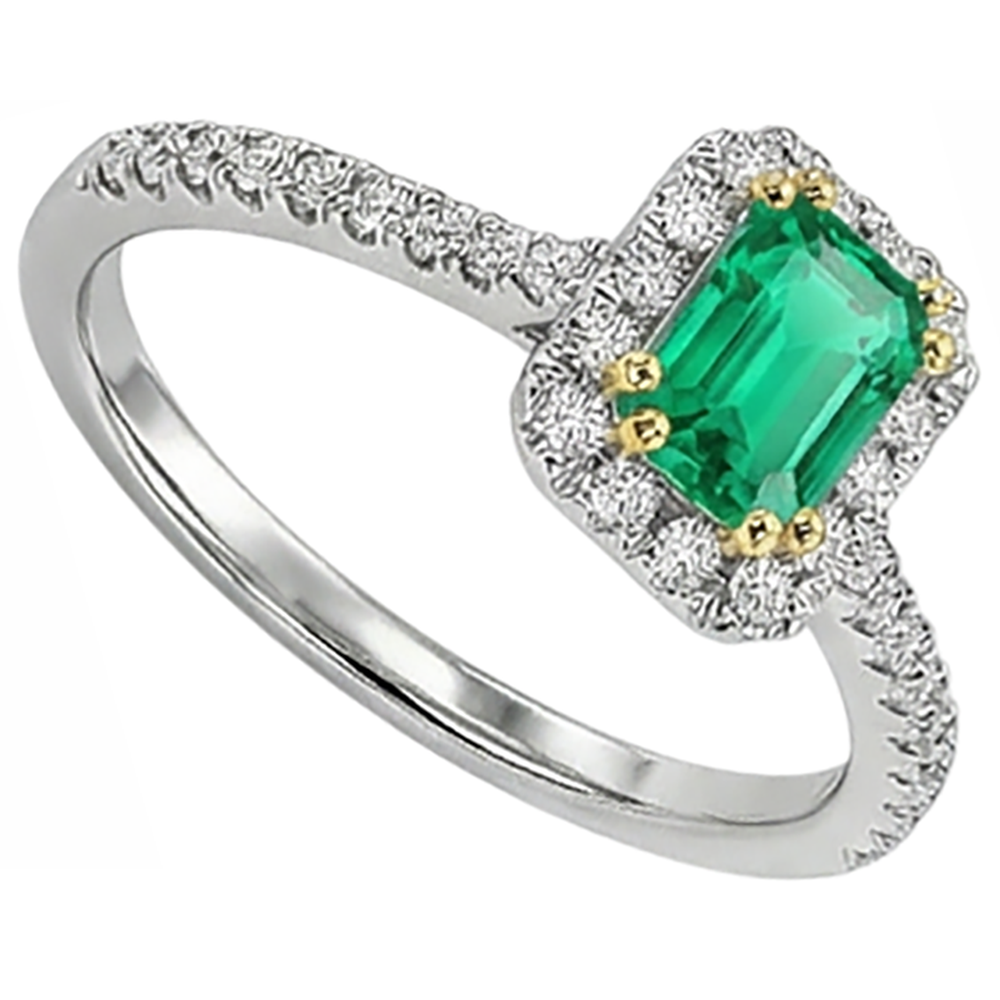 Fine Emerald Precious Stone Ring 1.50-ct 14K Two Tone Gold – profile view