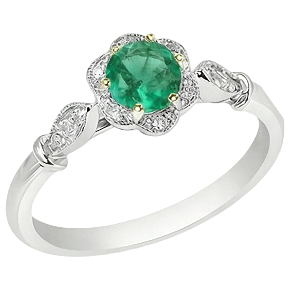Round Brilliant Colombian Emerald ring in 14K Two Tone Gold – angle view