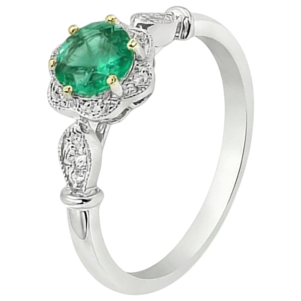 Round Brilliant Colombian Emerald ring in 14K Two Tone Gold – profile view
