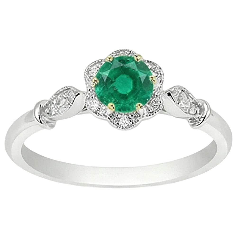 Colored Stone Ring 14K Two Tone Gold with Colombian Emerald – side view