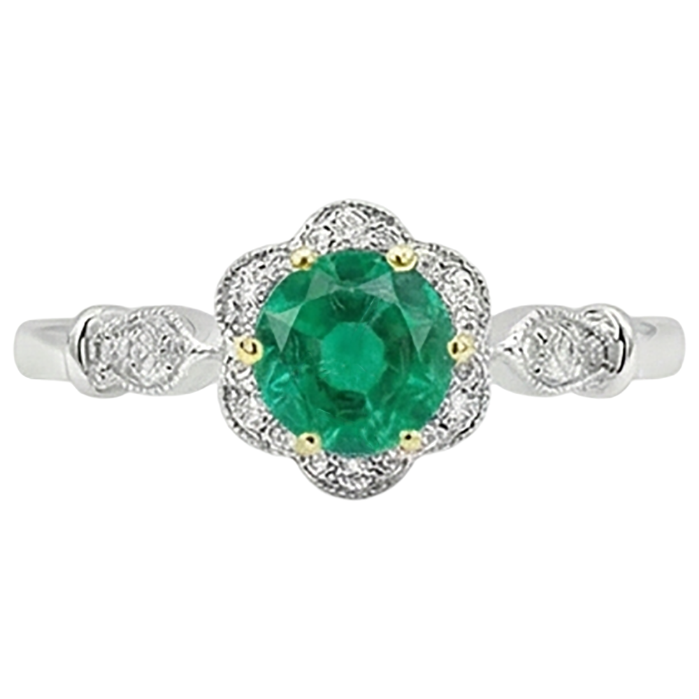 Authentic Colombian Emerald Colored Stone Ring 2 ct 14K Two Tone Gold – front view
