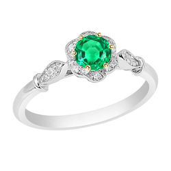 Colored Stone Ring 14K Two Tone Gold – Colombian Emerald Round