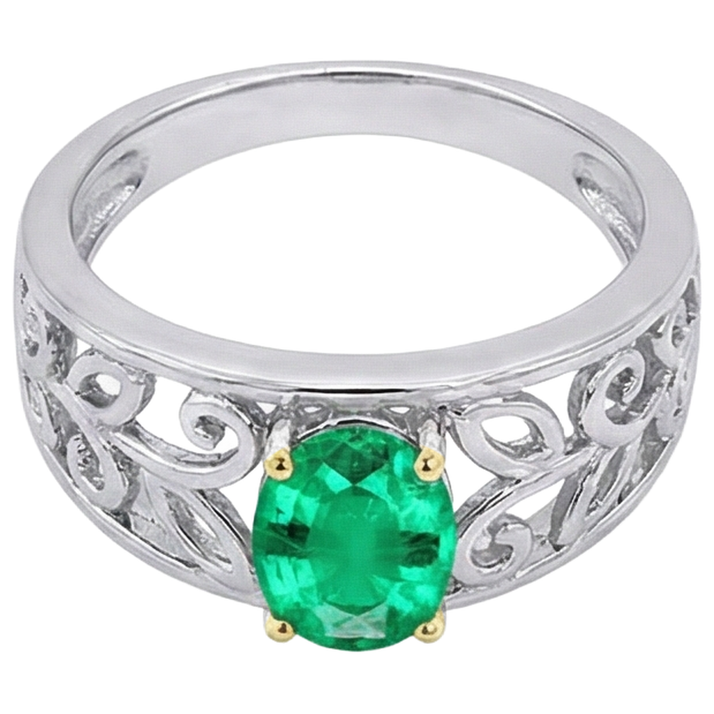 Colombian Emerald Colored Stone Ring 2-ct Two-Tone 14K Gold – side view