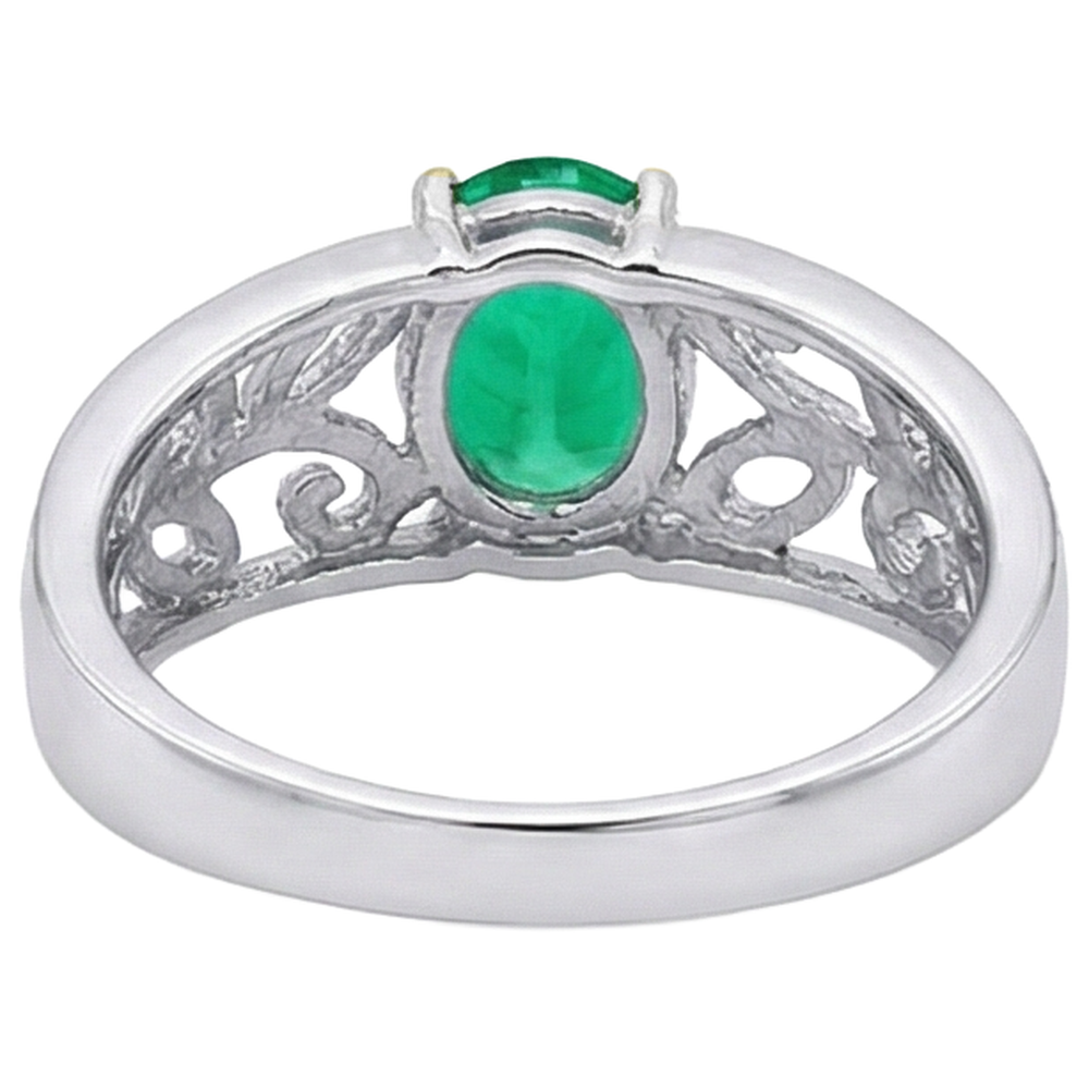 Colored Stone Ring Two-Tone 14K Gold with Colombian Emerald – back view