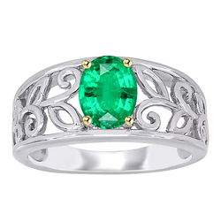 Men's Luxury Colored Stone Ring with Filigree Colombian Emerald