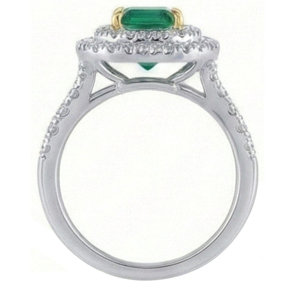 natural round emerald 3.70ct ring on white background