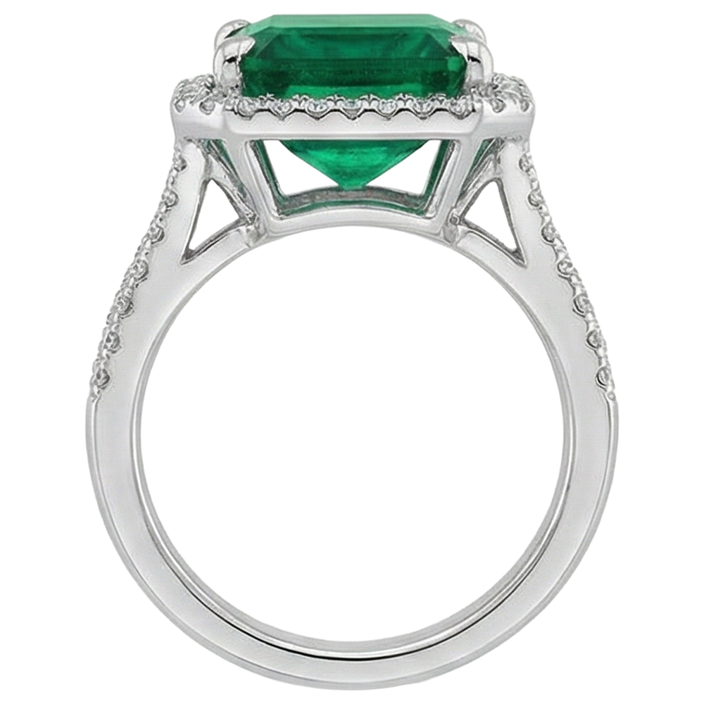 Green Emerald Natural Earth Mined Diamond ( Not Lab Grown )  Gemstone Engagement Ring 10.50 Carat WG 14K