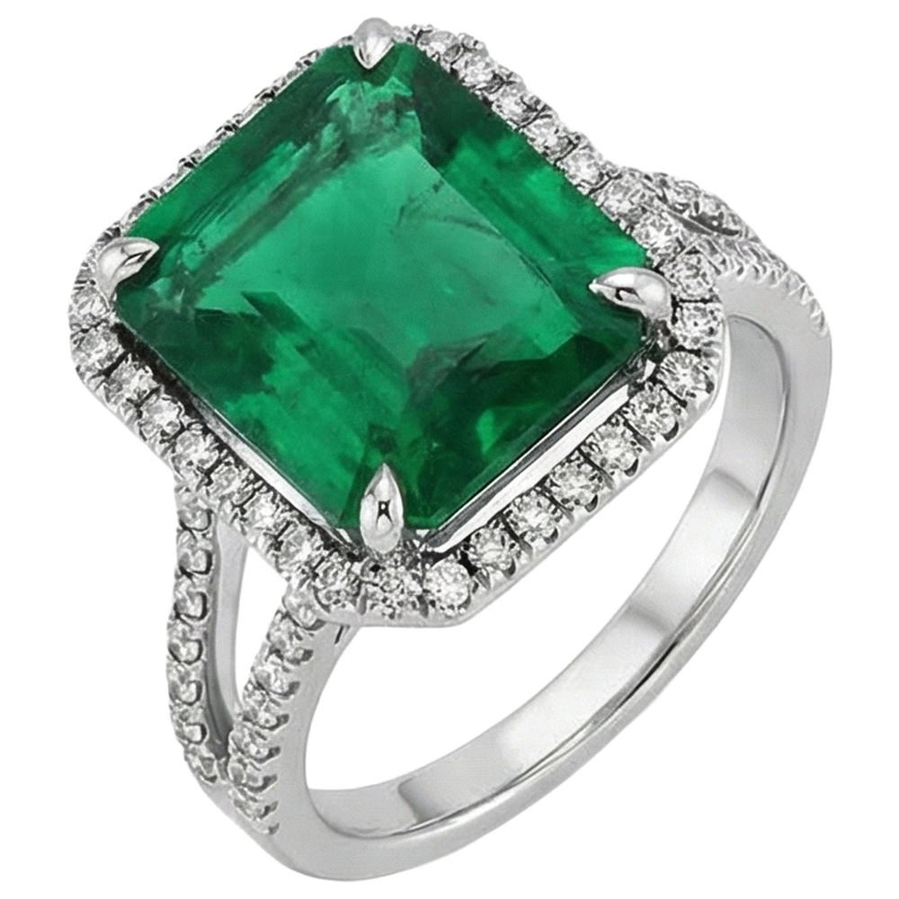 Green Emerald Natural Earth Mined Diamond ( Not Lab Grown )  Gemstone Engagement Ring 10.50 Carat WG 14K