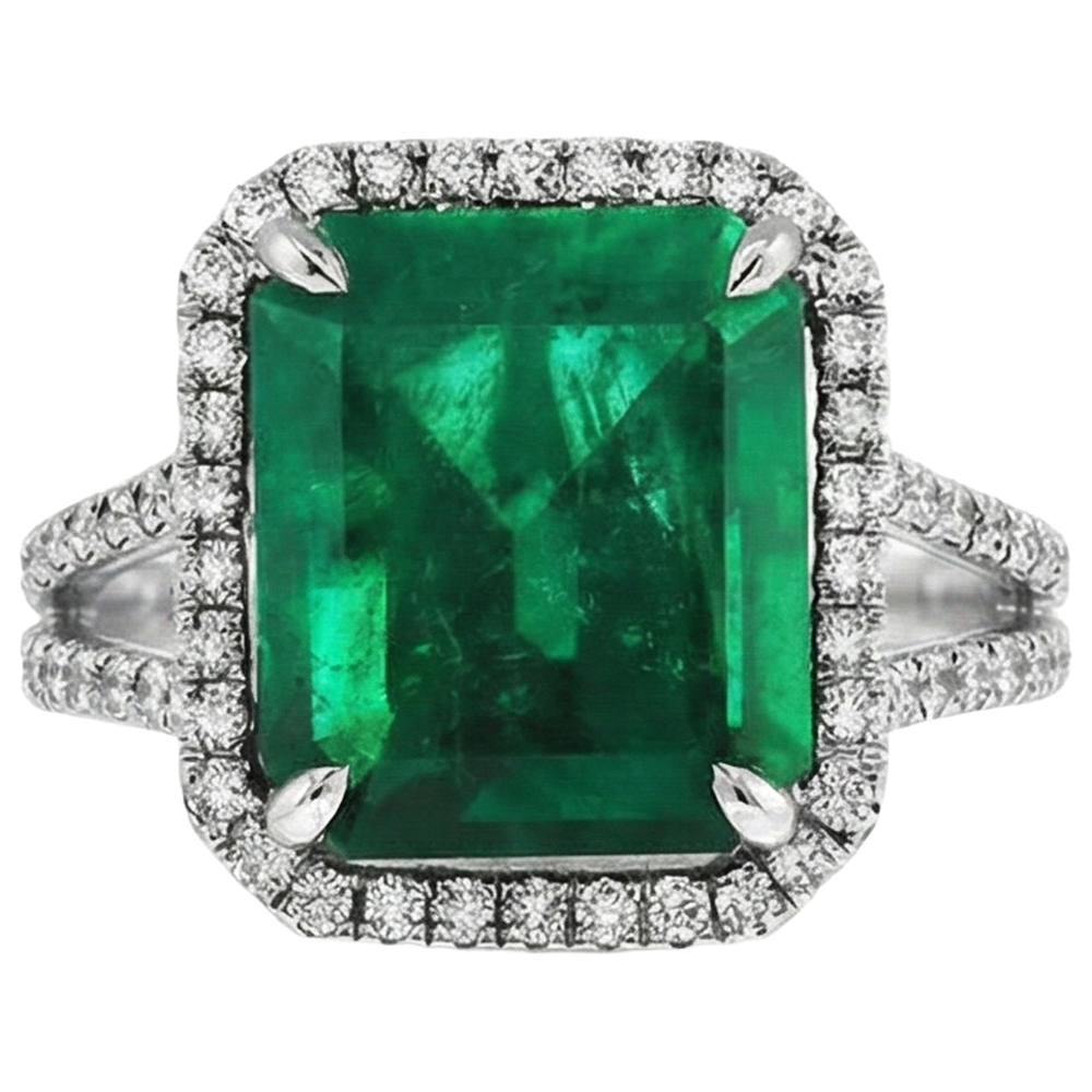 Green Emerald Natural Earth Mined Diamond ( Not Lab Grown )  Gemstone Engagement Ring 10.50 Carat WG 14K
