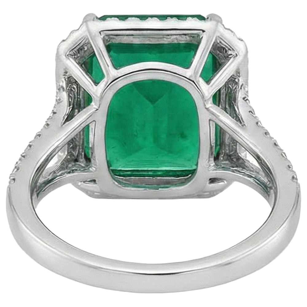 Green Emerald Natural Earth Mined Diamond ( Not Lab Grown )  Gemstone Engagement Ring 10.50 Carat WG 14K