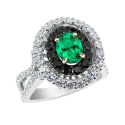 Custom Precious Stone Ring with Black Diamond Fine Emerald – 2 ct