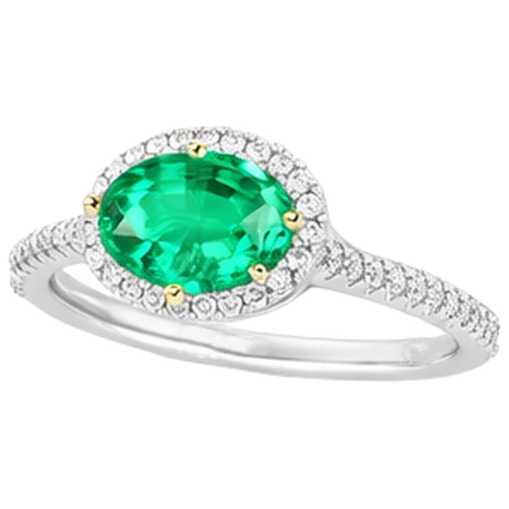 Emerald Colored Stone Ring 2-ct 14K Two Tone Gold – angle view
