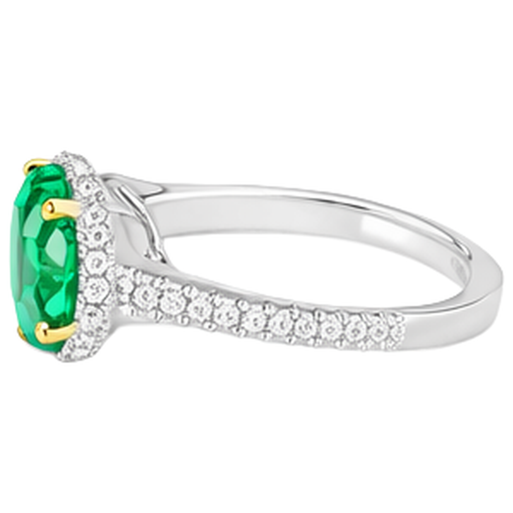 Oval Cut Emerald ring in 14K Two Tone Gold – profile view