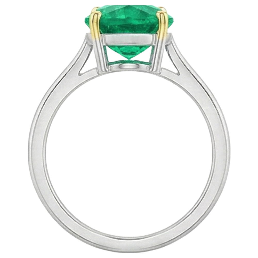 Pear Cut Colombian Emerald ring in Two-Tone 14K Gold – top view