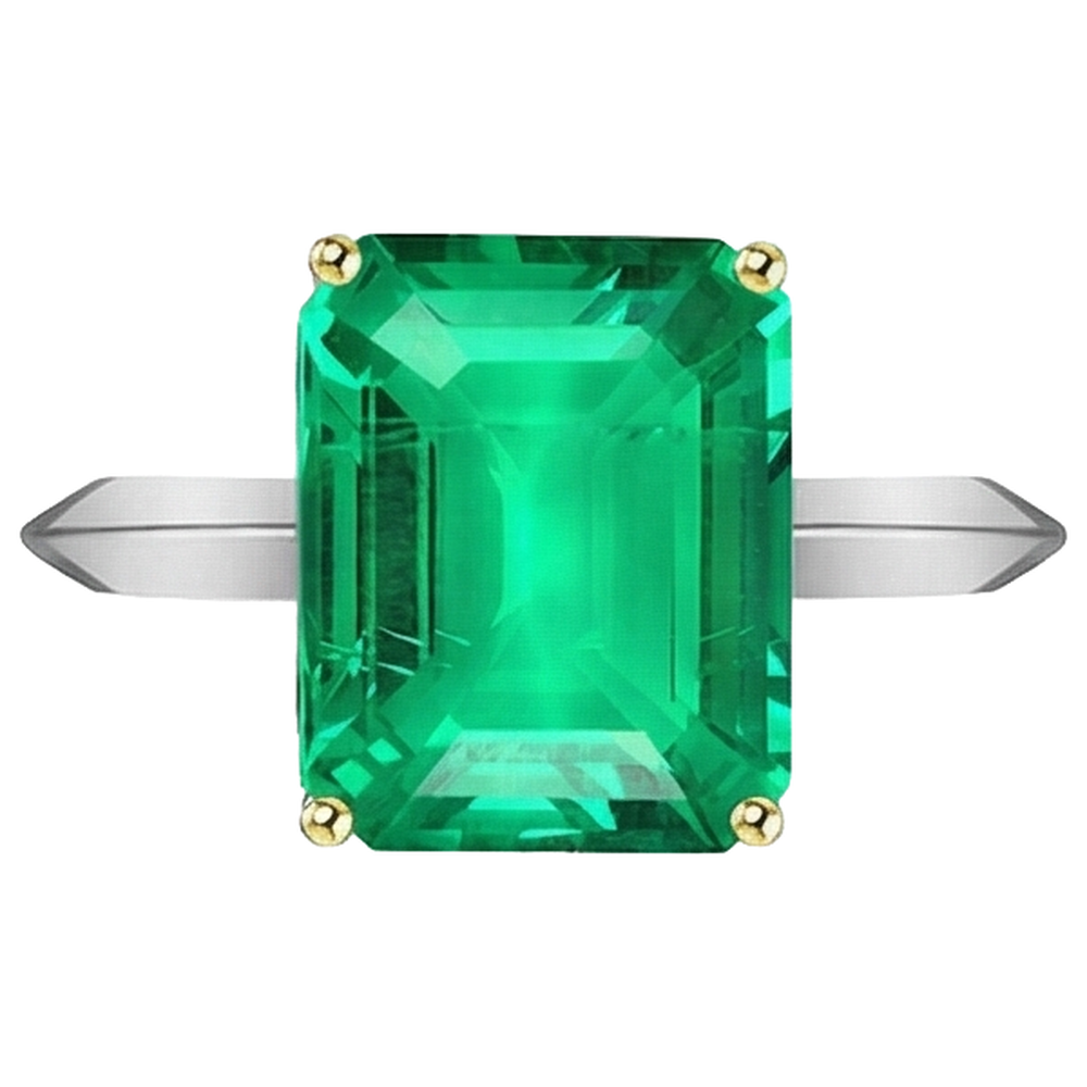 Emerald Colored Stone Ring 4-ct Two-Tone 14K Gold – side view