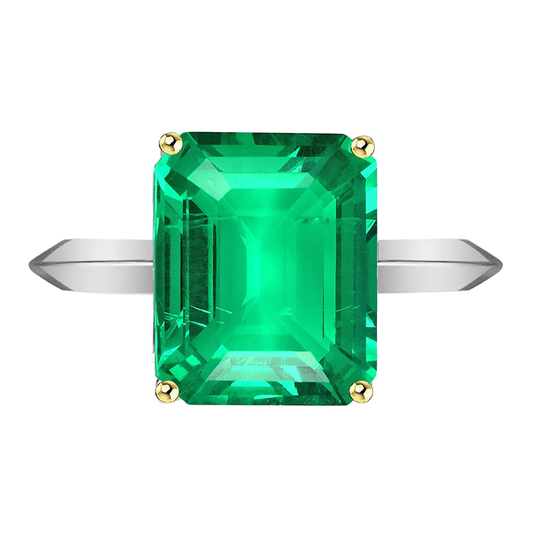 Earth-Mined Emerald Colored Stone Ring 4 ct Two-Tone 14K Gold – main view