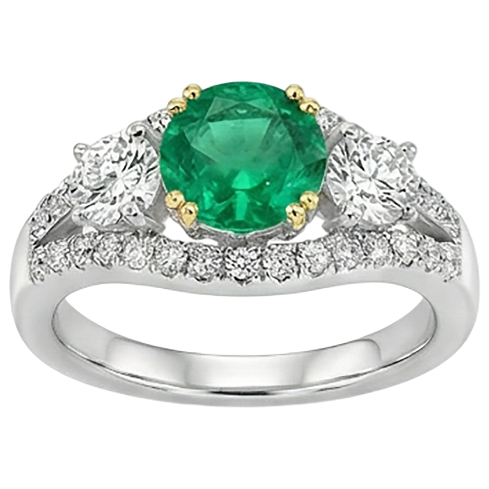 Colombian Emerald Precious Stone Ring 2.50-ct 14 Karat Two Tone Gold – side view