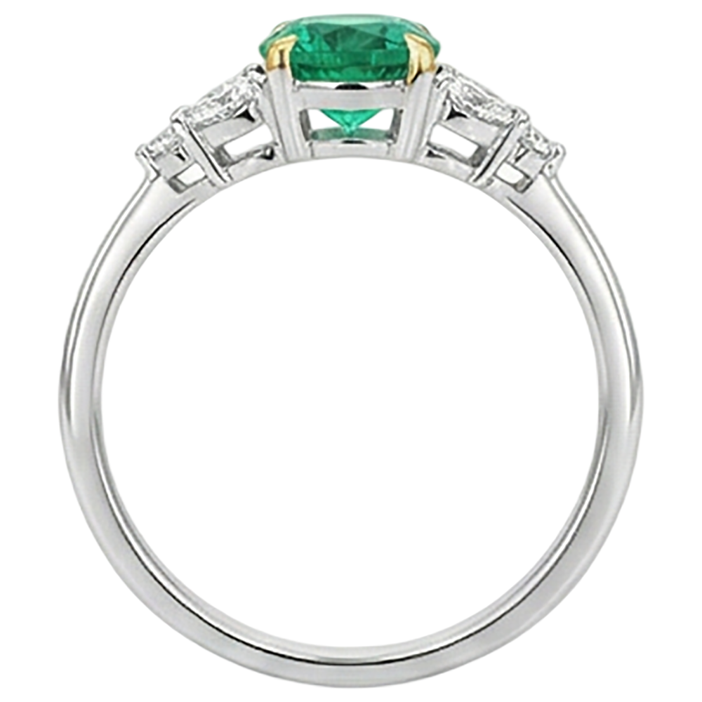 Round Cut Fine Emerald ring in Two-Tone 14K Gold – profile view