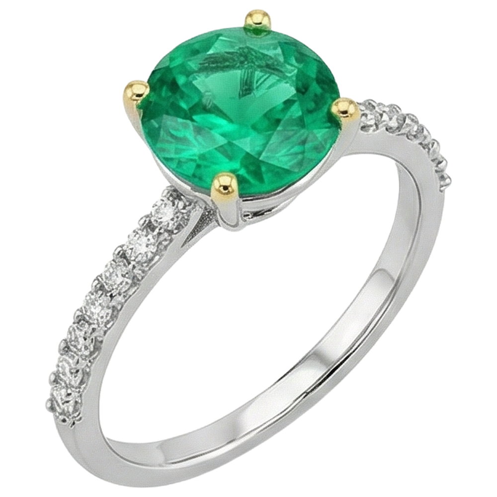Colombian Emerald Precious Stone Ring 2-ct Two-Tone 14K Gold – side view