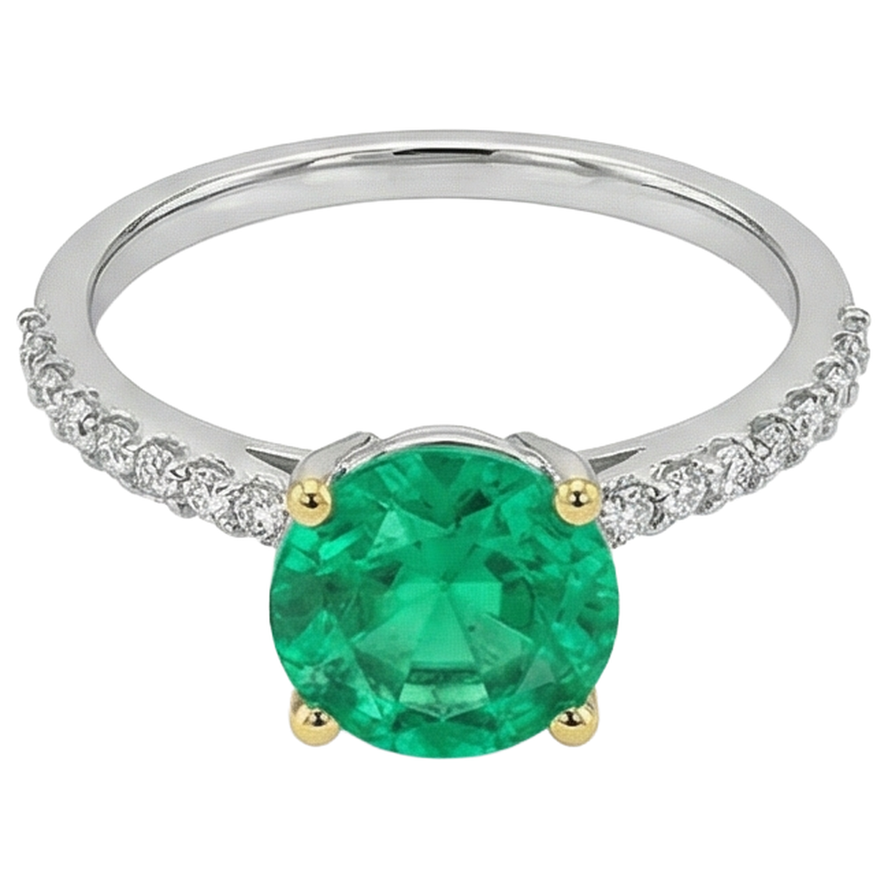 Colombian Emerald Precious Stone Ring 2-ct Two-Tone 14K Gold – angle view