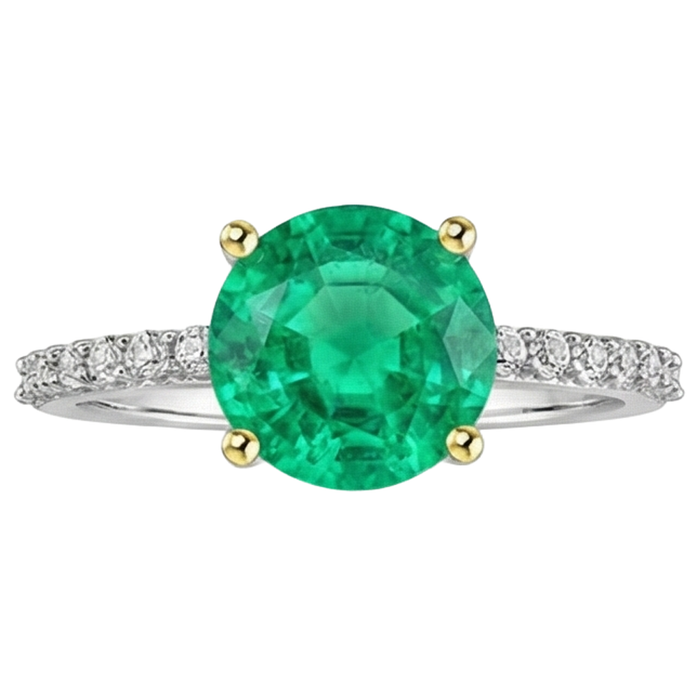 Earth-Mined Colombian Emerald Precious Stone Ring 2 ct Two-Tone 14K Gold – profile view