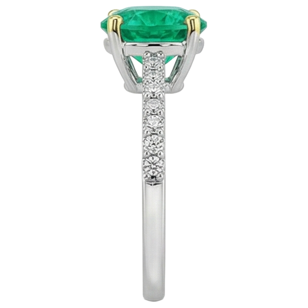 Earth-Mined Colombian Emerald Precious Stone Ring 2 ct Two-Tone 14K Gold – top view