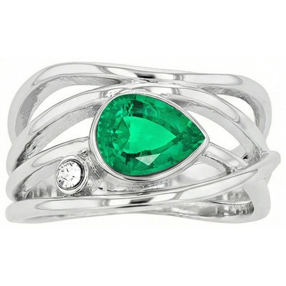 Authentic Colombian Emerald Colored Stone Ring – side view