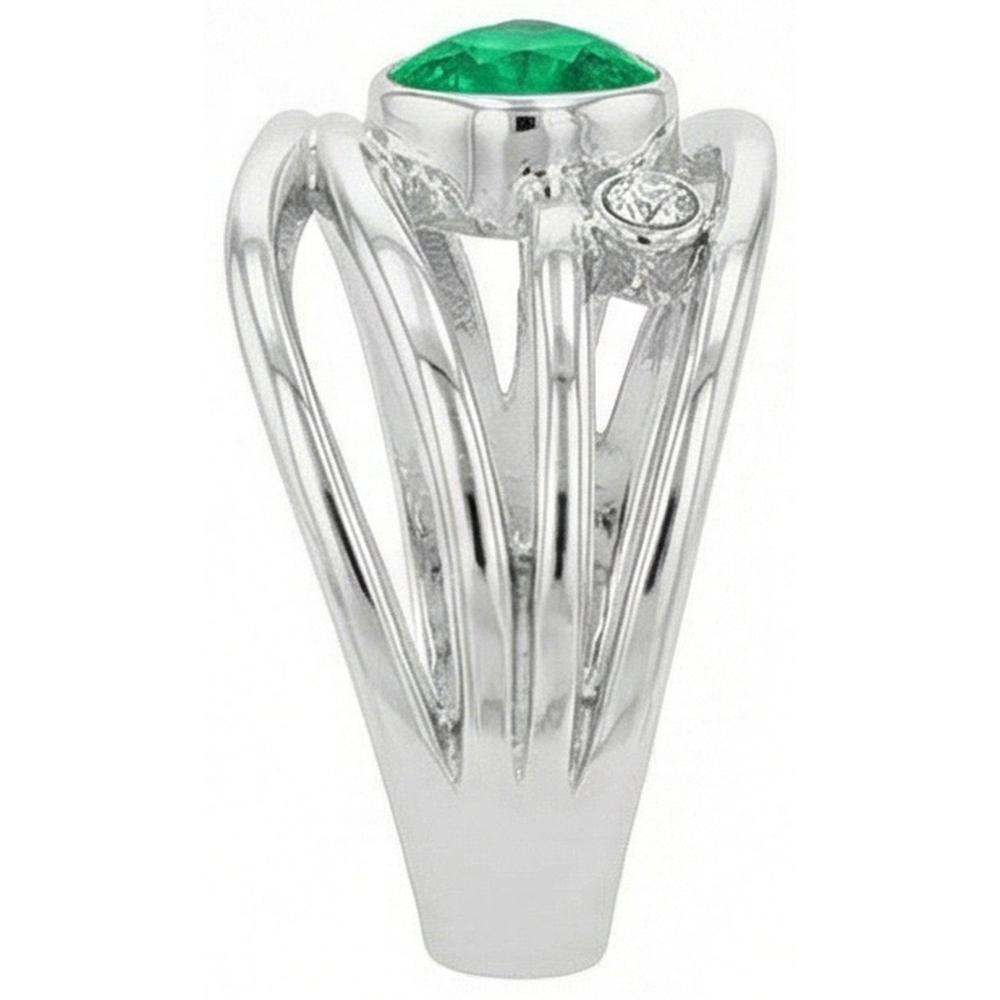 Colombian Emerald Colored Stone Ring 1-ct 14 Karat White Gold – profile view