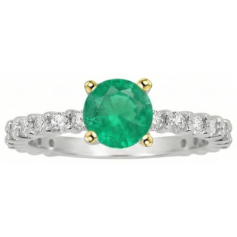 Colored Stone Ring 14 Karat Two Tone Gold with Colombian Emerald – side view