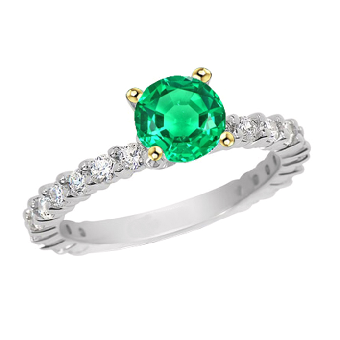 Real Colombian Emerald Colored Stone Ring 2.50 ct 14 Karat Two Tone Gold – main view