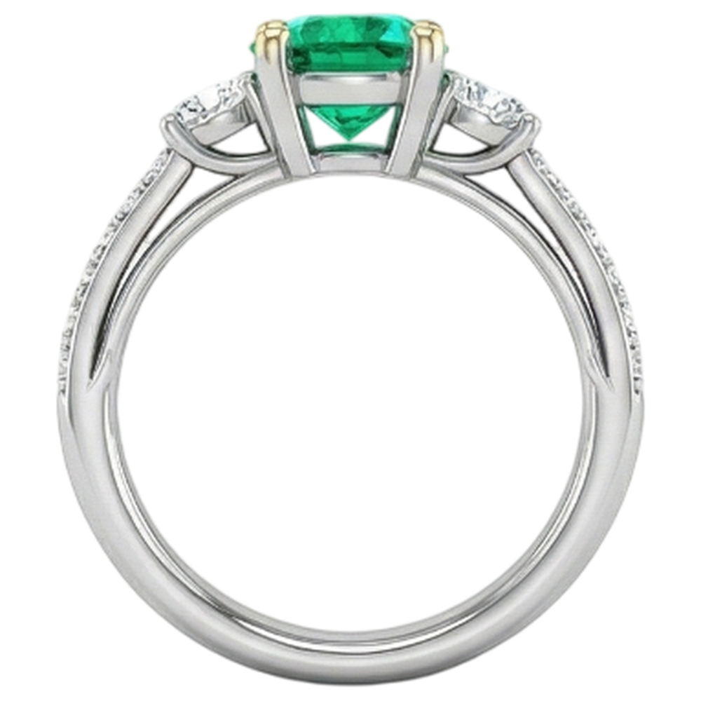 Round Brilliant Emerald ring in 14K Two Tone Gold – back view