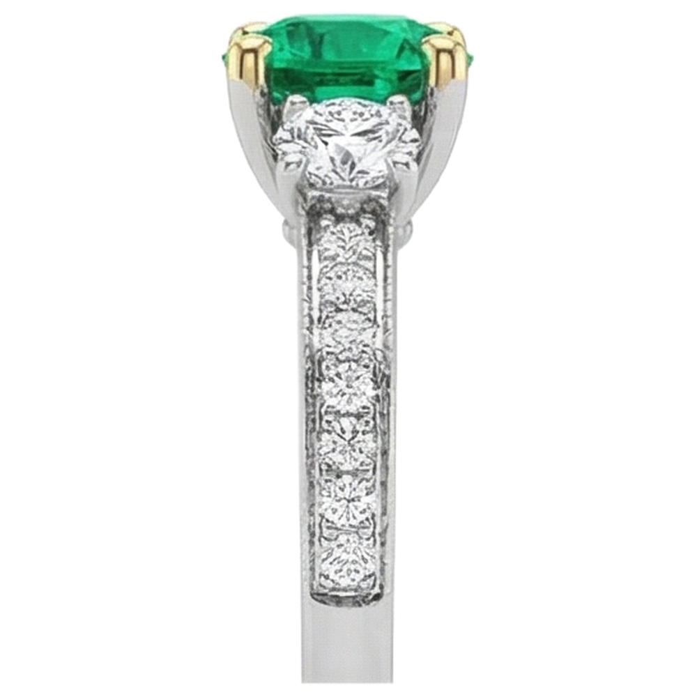 Genuine Emerald Precious Stone Ring 2 ct 14K Two Tone Gold – top view