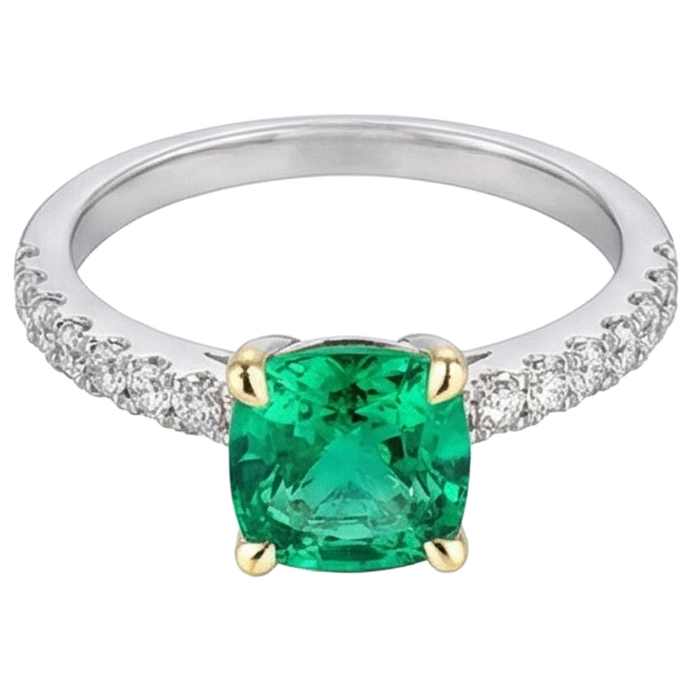 Gemstone Ring 14K Two Tone Gold with Fine Emerald – angle view