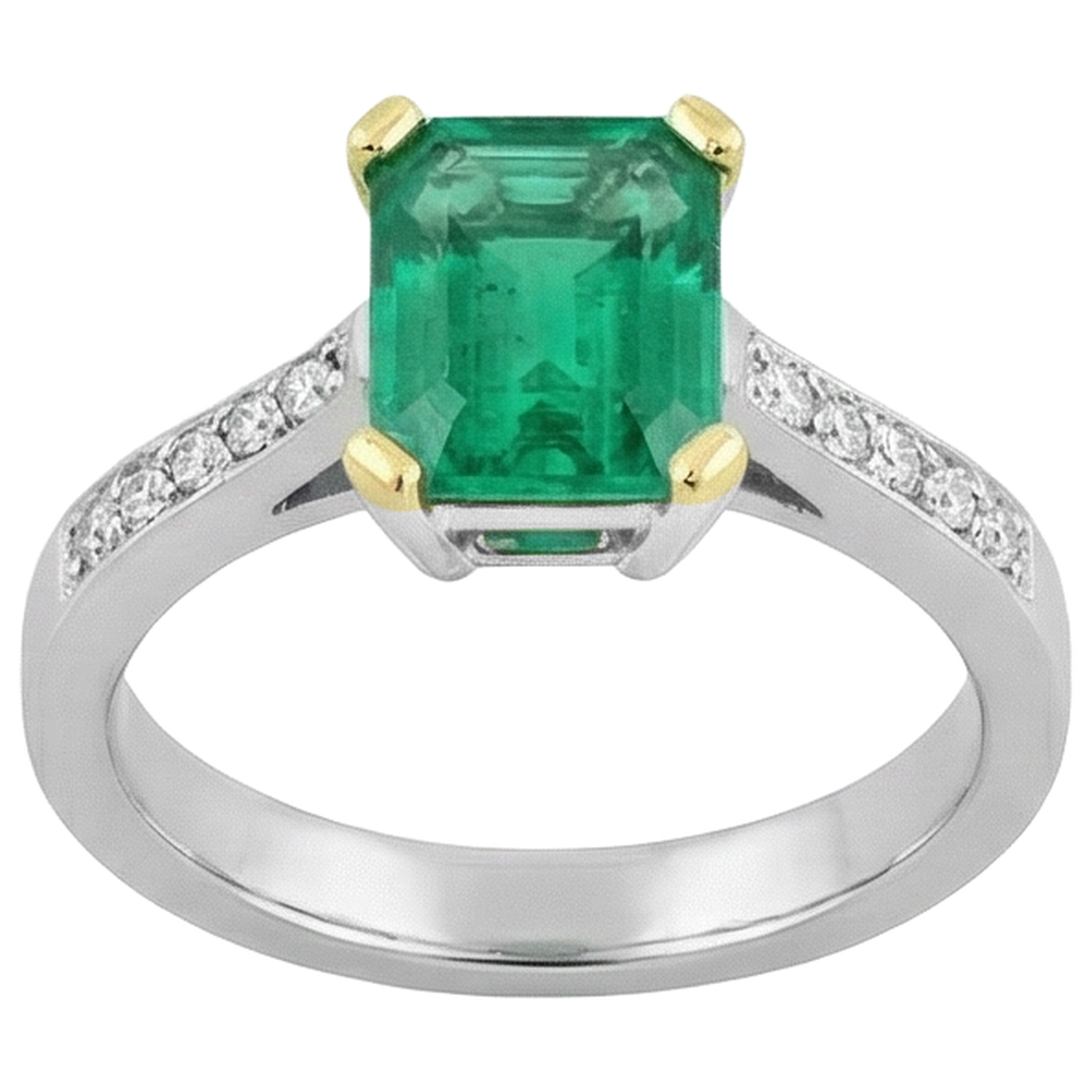 Gemstone Ring 14 Karat Two Tone Gold with Colombian Emerald – front view