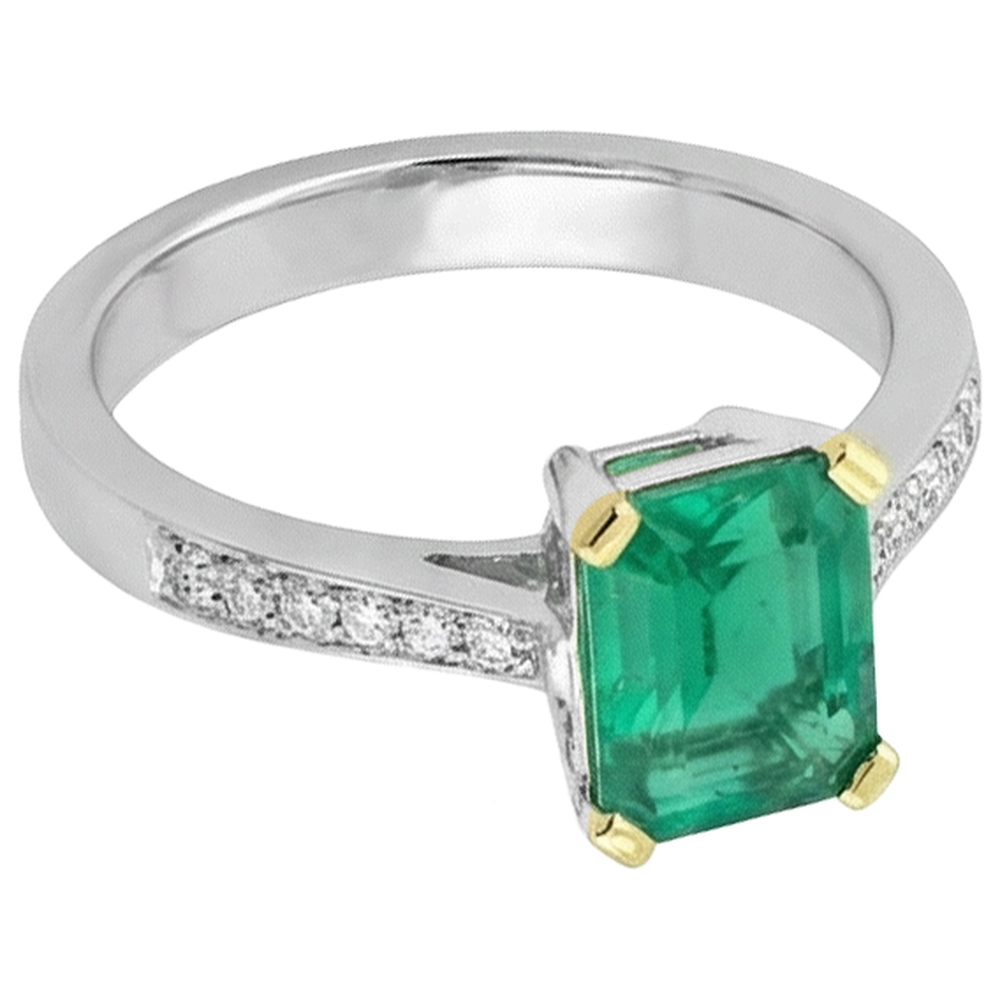 Colombian Emerald Gemstone Ring 2-ct 14 Karat Two Tone Gold – angle view