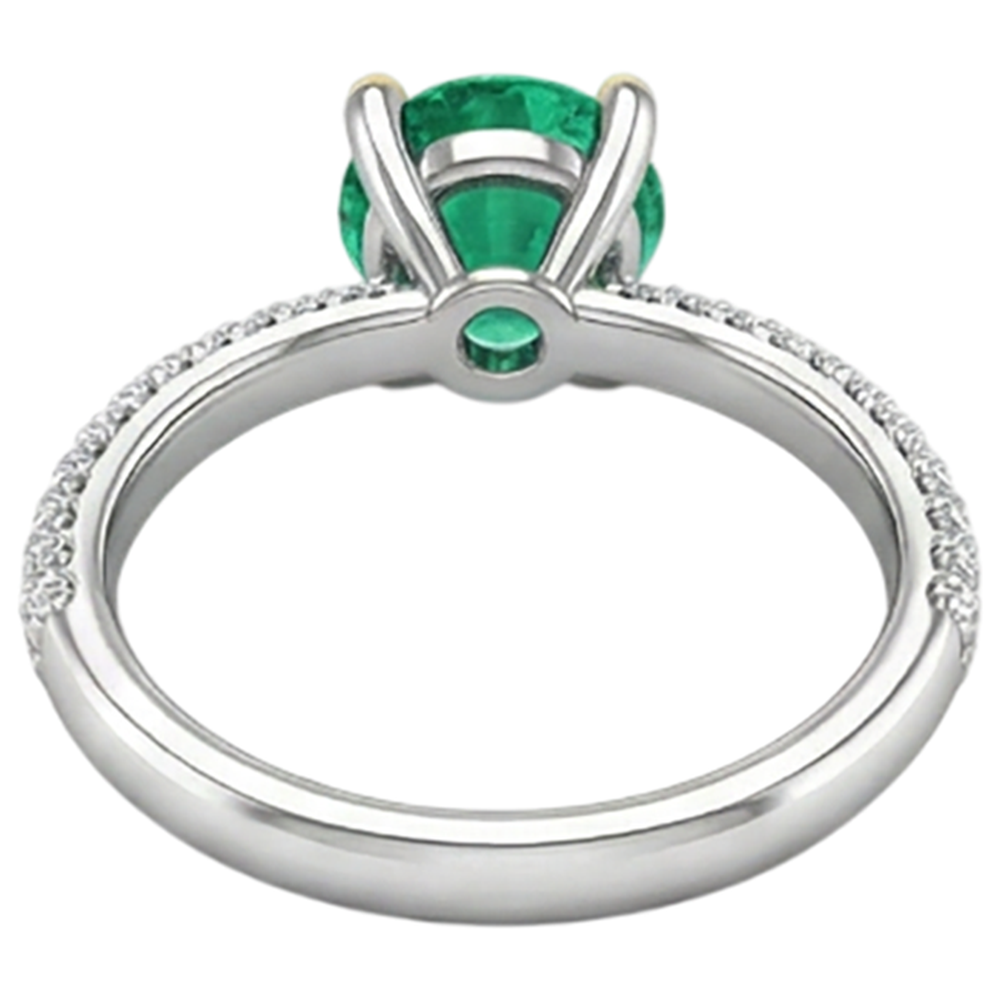 Emerald Round Cut Precious Stone Ring in 14K Two Tone Gold – detail view